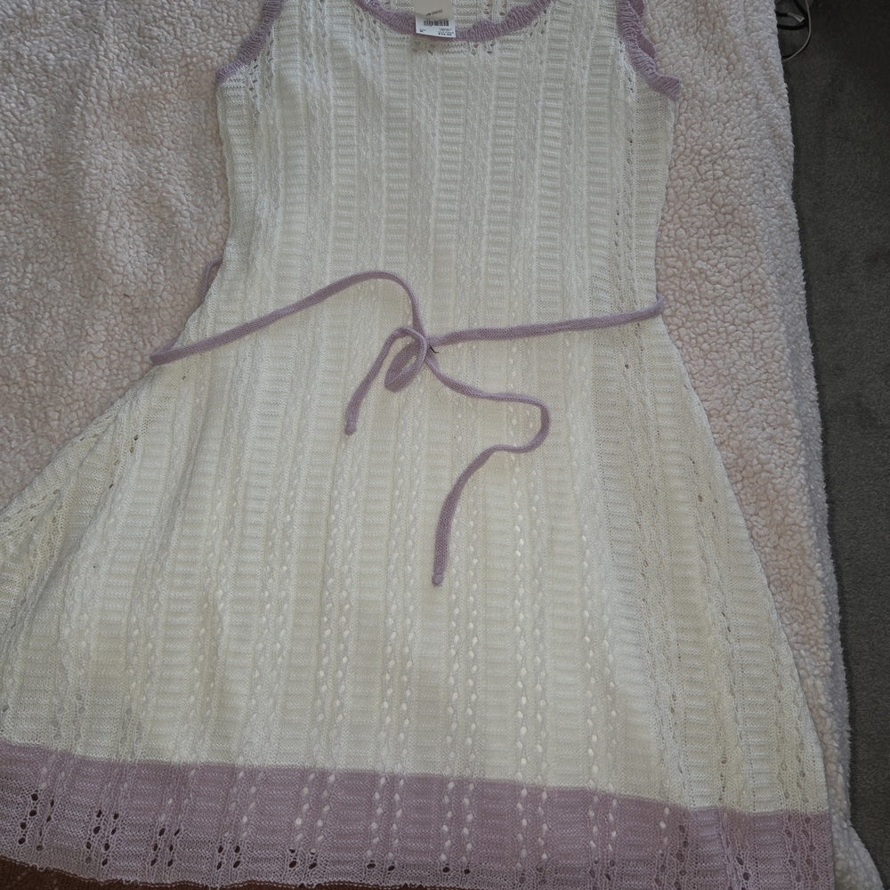 Cato Cream Knit Midi Dress with Lavender Trim